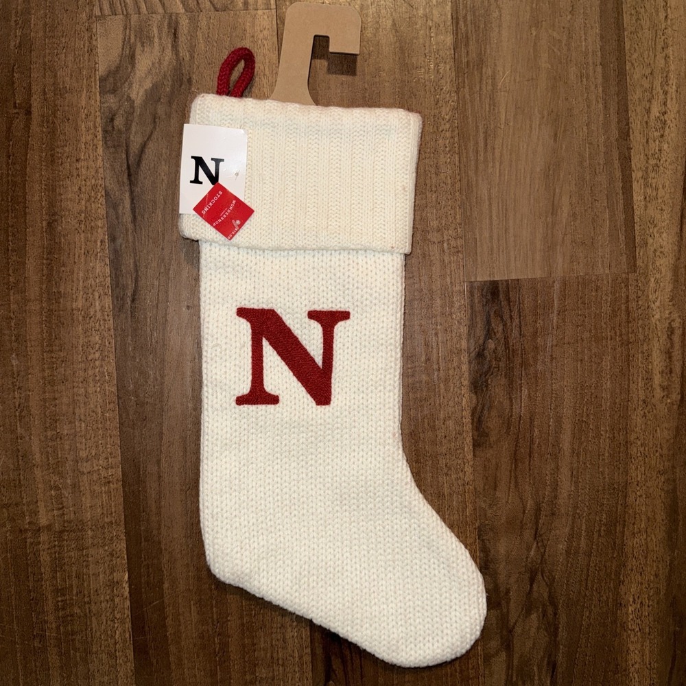New Wondershop Initial Monogram Knit 19" Christmas‎ Stocking White Letter N